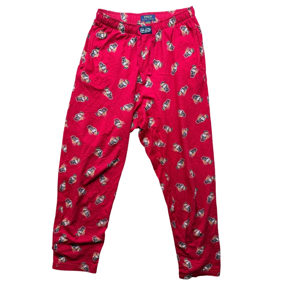 Polo Ralph Lauren Mens Red Polo Bear Skiing Pajama Sleep Pants Small
